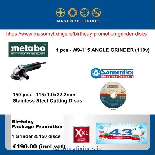 W9-115 Angle Grinder 110v with 150 pcs 115x1.0x22 Stainless Steel Cutting Discs
